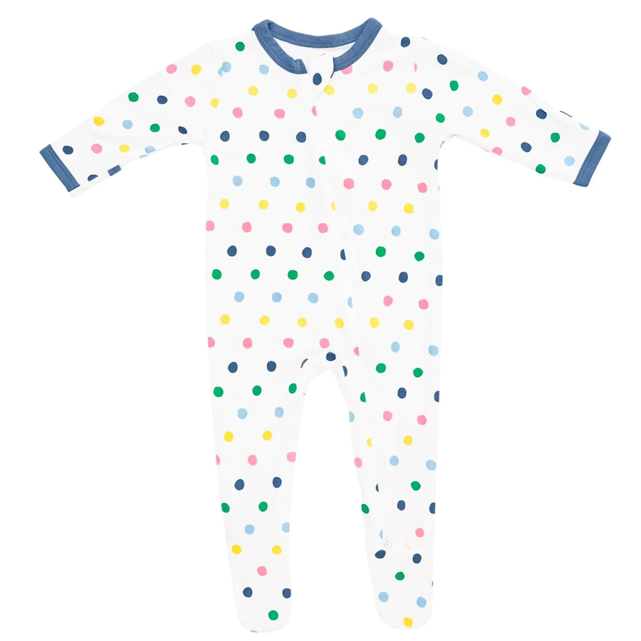 Kyte BABY Zippered Footie in Spring fashion Polka Dots