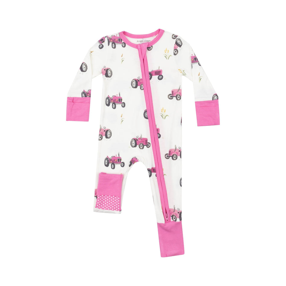 Tractors Pink 2 Way Zipper Romper