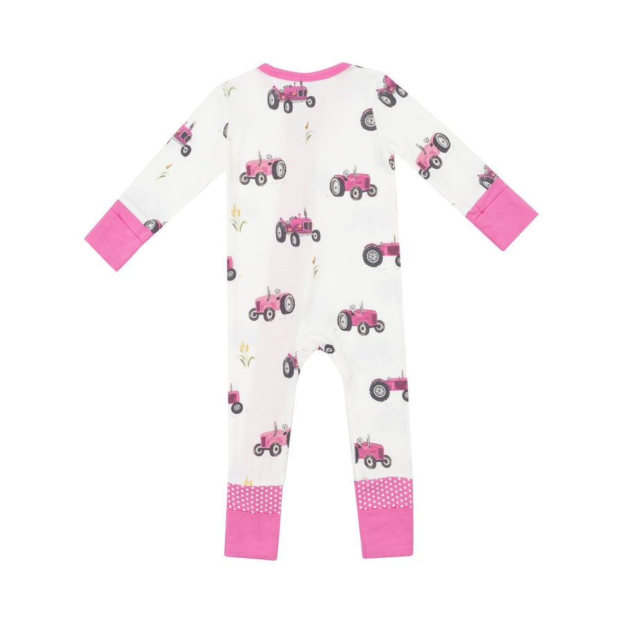 Tractors Pink 2 Way Zipper Romper