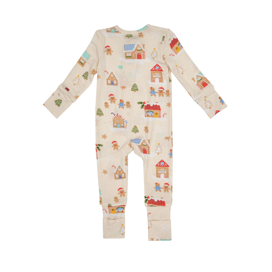 Gingerbread Village 2 Way Zipper Romper