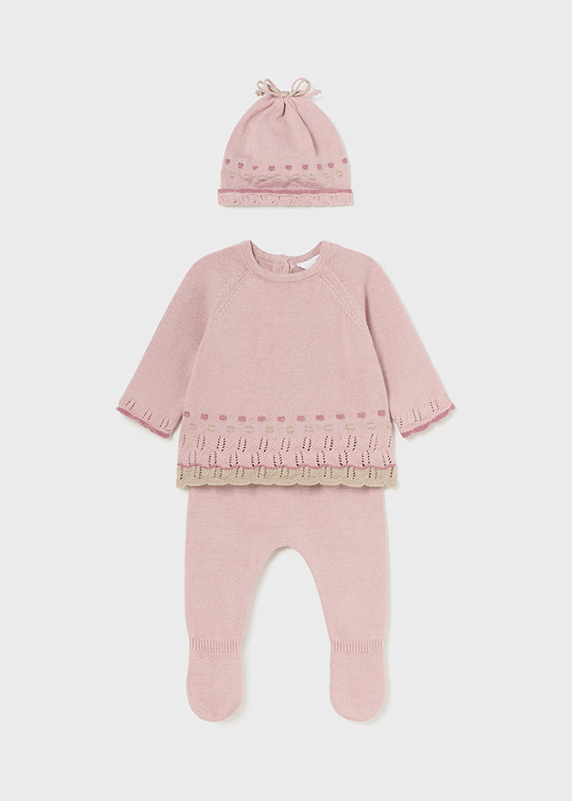 Newborn 3 Piece Knit Set in Sugar Pink