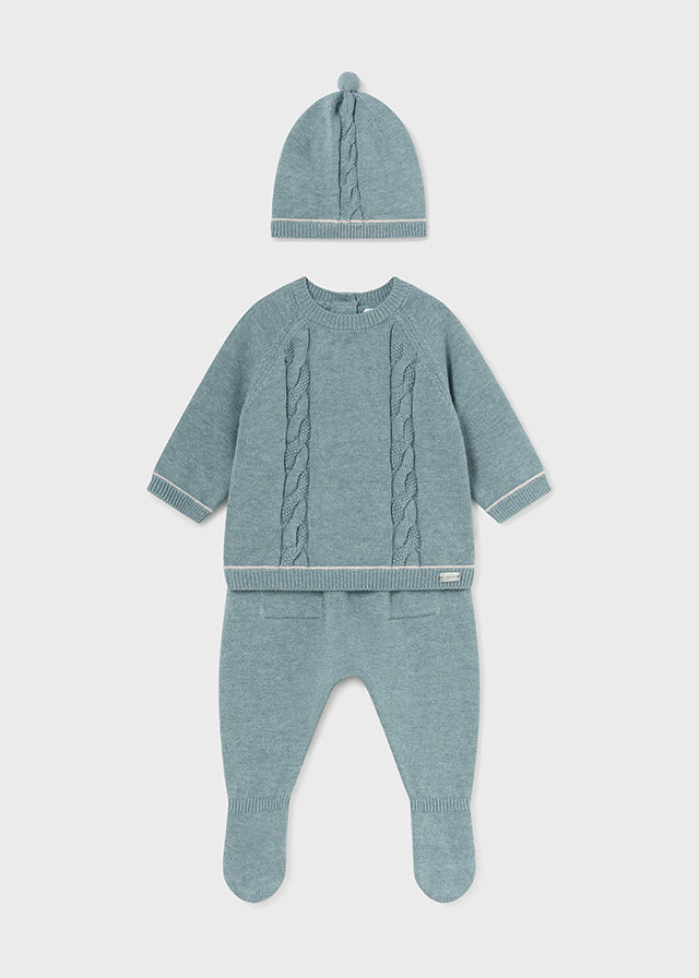 Newborn 3 Piece Knit Set in Iceberg