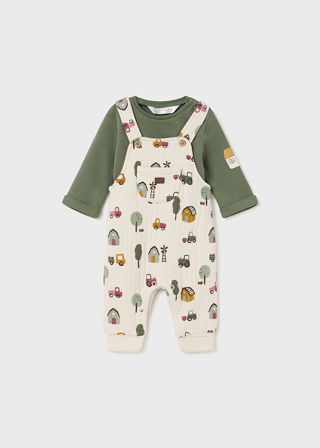 Newborn Padded Dungarees and T-Shirt Set in Forest