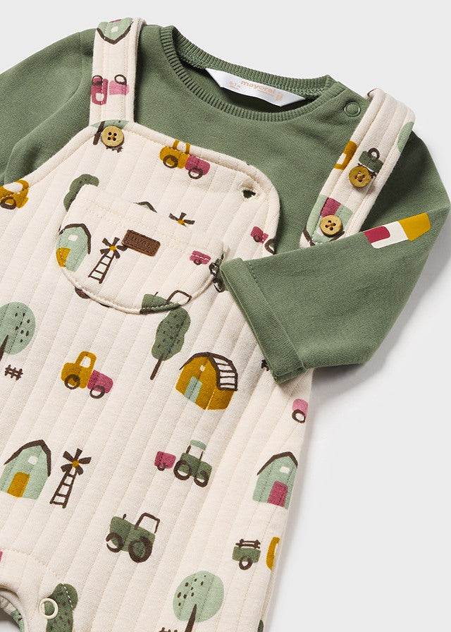 Newborn Padded Dungarees and T-Shirt Set in Forest