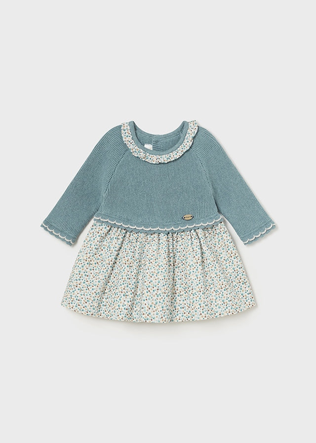 Newborn Combined Knit Dress in Iceberg