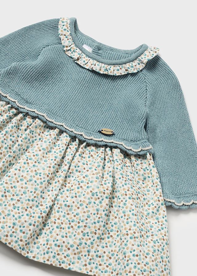 Newborn Combined Knit Dress in Iceberg