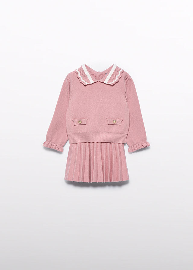 Baby Pleated Rose Pink Knit Skirt Set