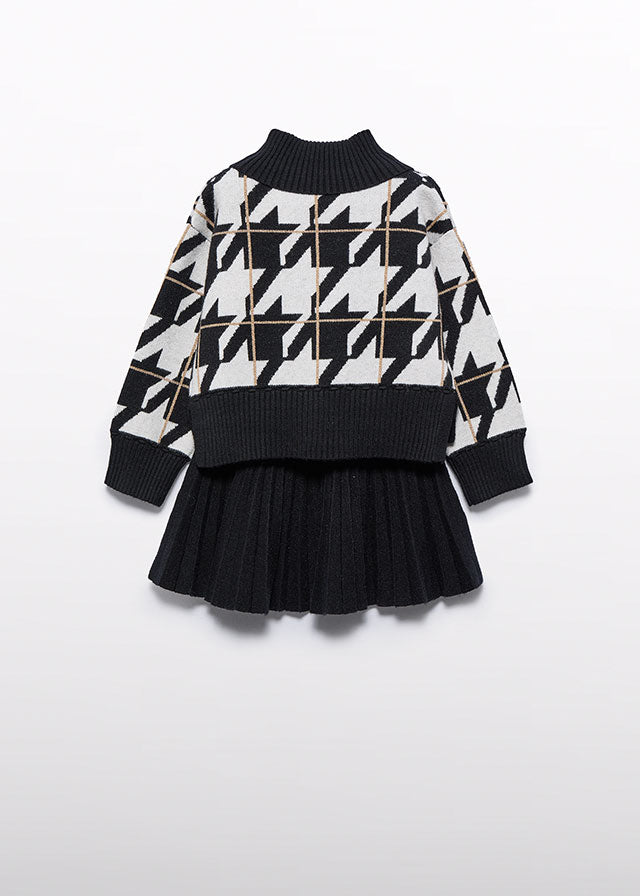 Black & White Girls pleated knit skirt set