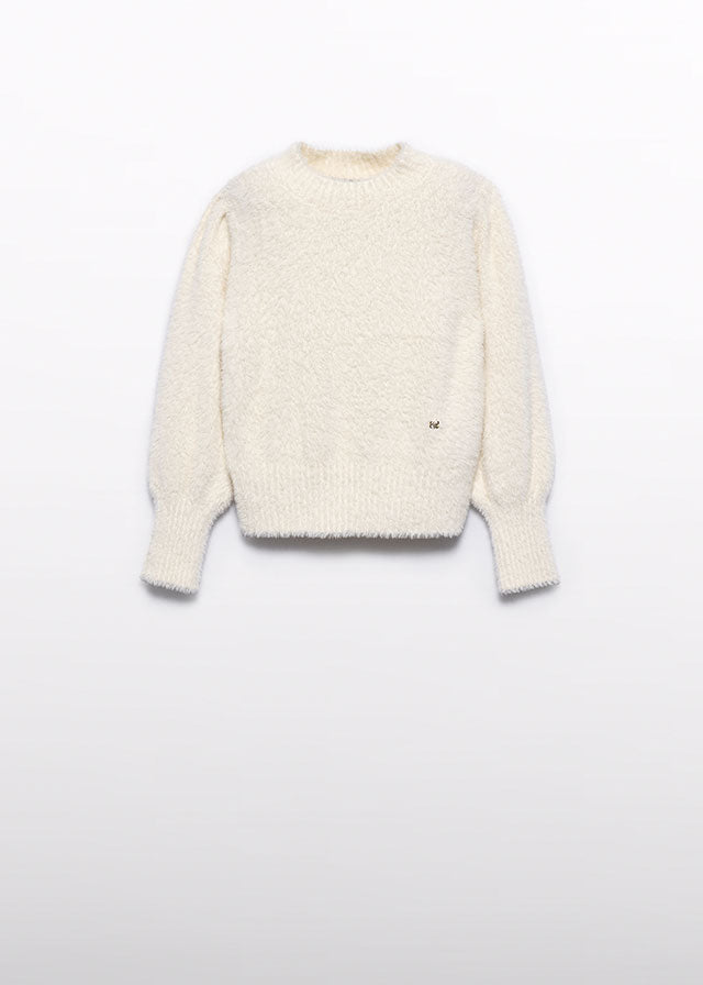 Girls Fuzzy Sweater in Cream