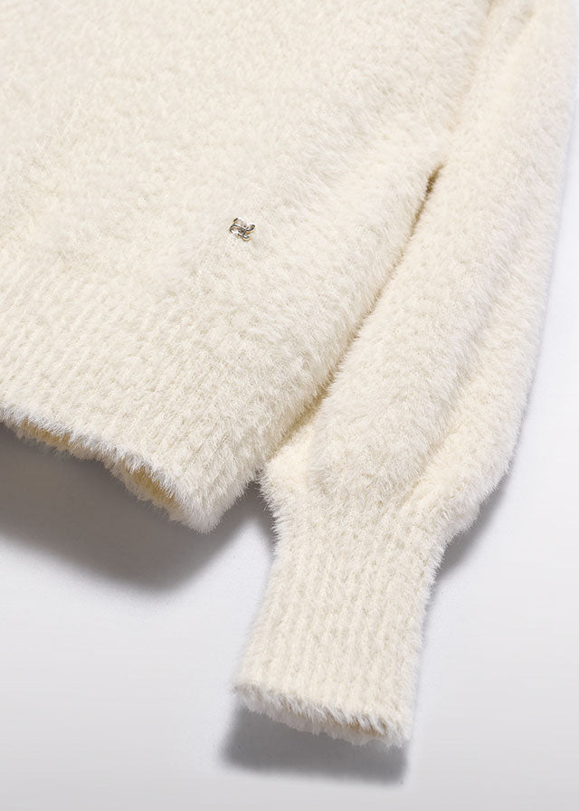 Girls Fuzzy Sweater in Cream