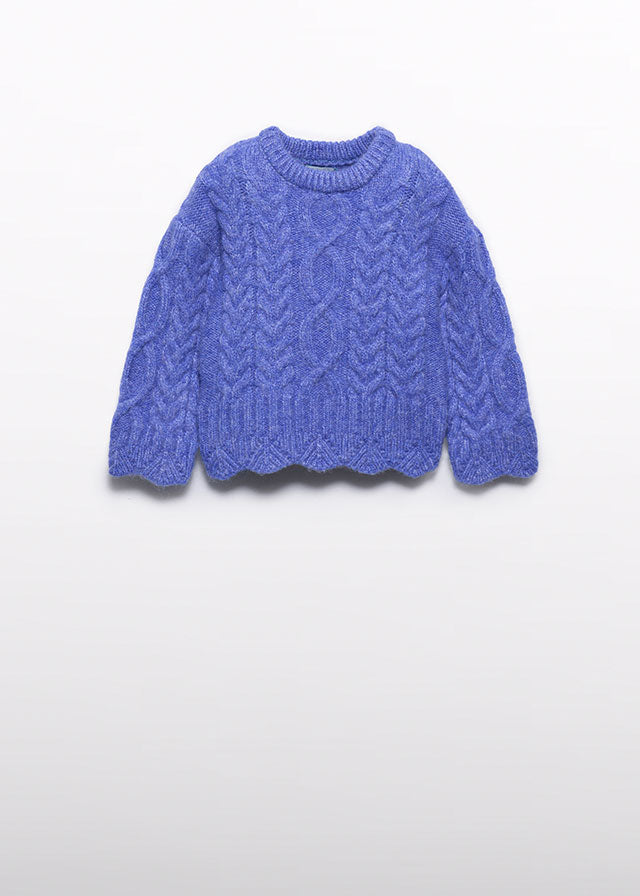 Girls Braided Sweater in Indigo