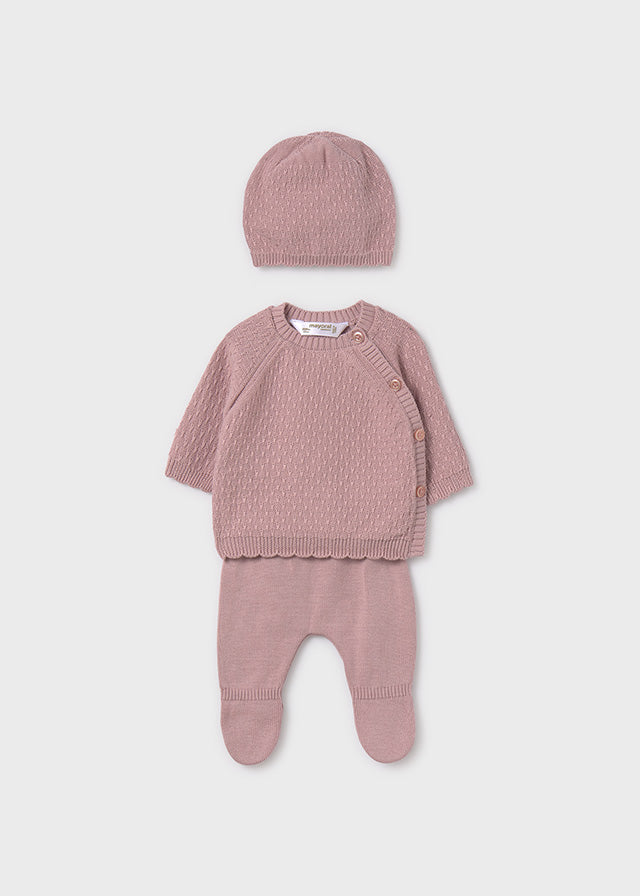 Tricot Baby gift 3 piece knit set in Rose Pink