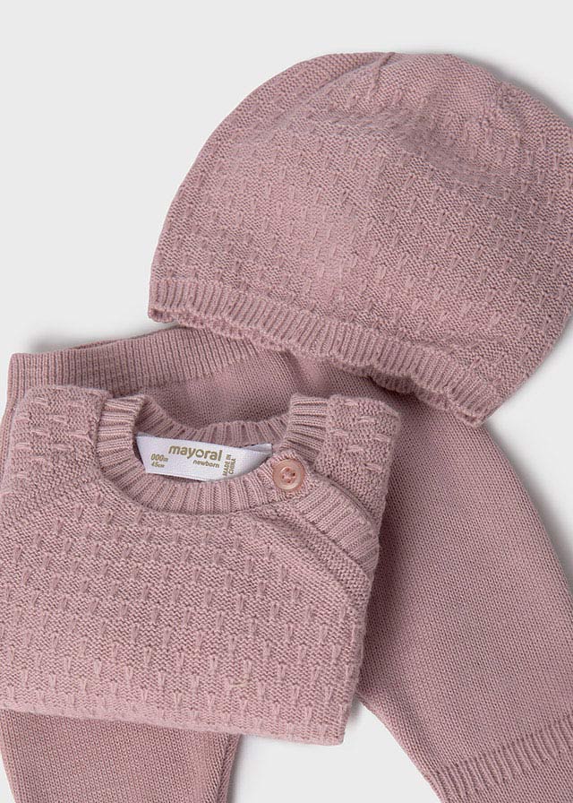 Tricot Baby gift 3 piece knit set in Rose Pink