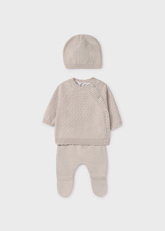 Tricot Baby gift 3 piece knit set in Ice