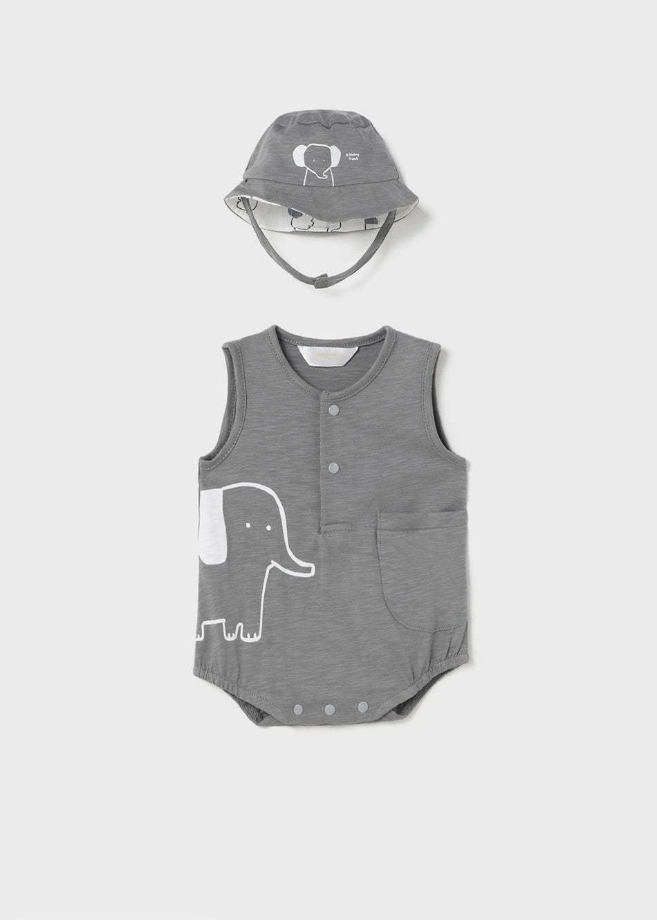 Newborn Cotton Romper + Hat - Elephant Grey