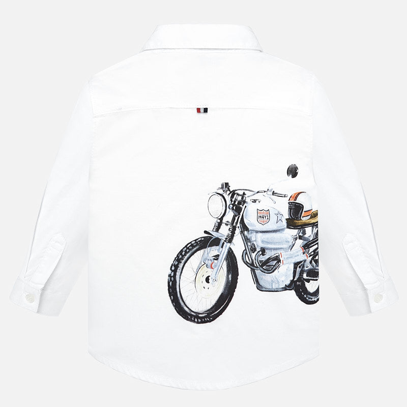 Long-Sleeve White Shirt w/ Motorcyle