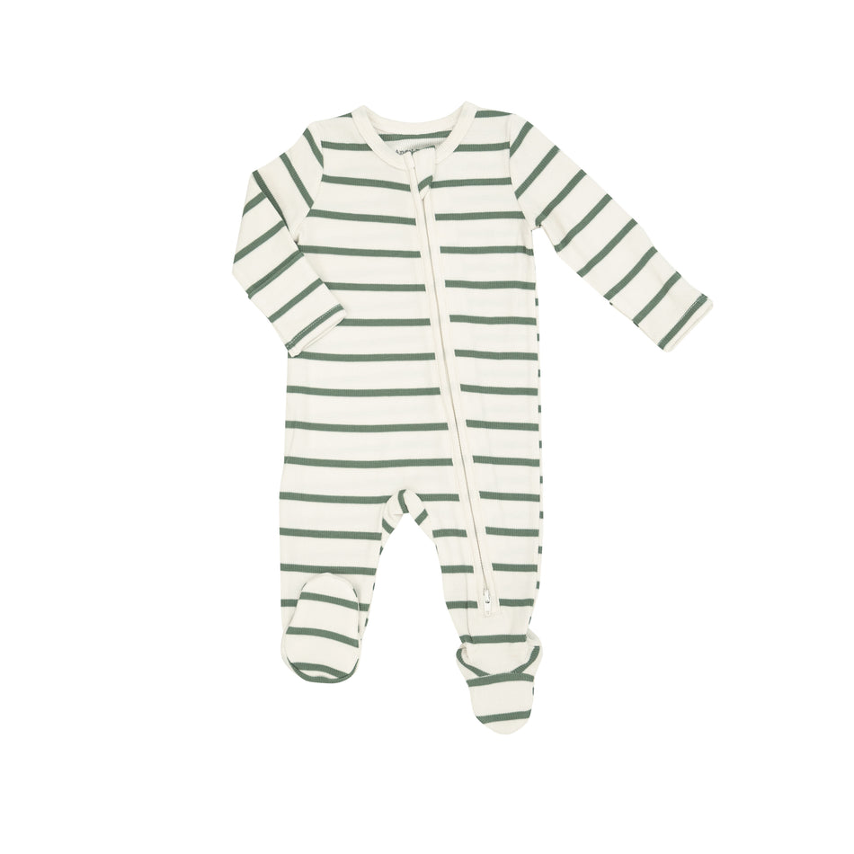 French Stripe Oil Green Thermal Zipper Footie