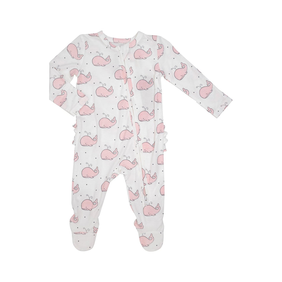 Bubbly Whale Pink Ruffle 2 Way Zipper Footie