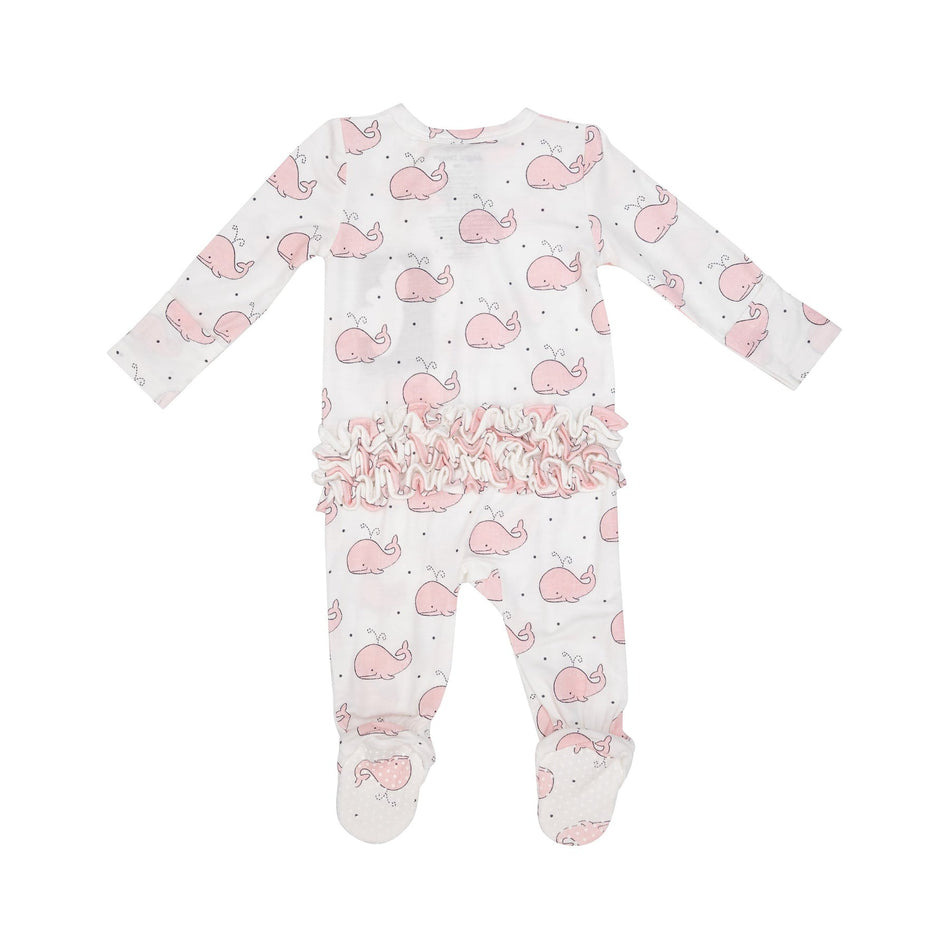 Bubbly Whale Pink Ruffle 2 Way Zipper Footie