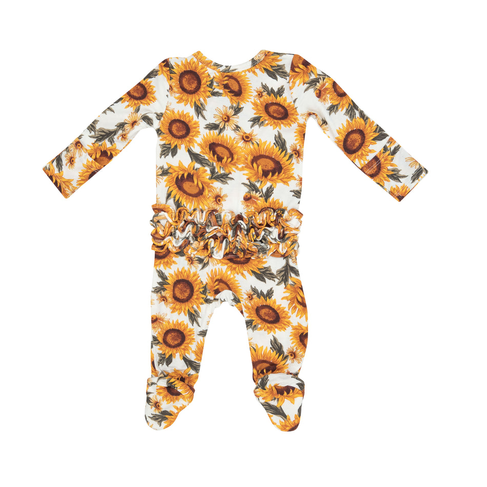 Fall Sunflower 2 Way Ruffle Zipper Footie