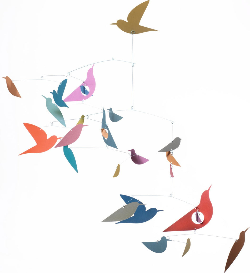 Multicolored Paper Birds Mobile