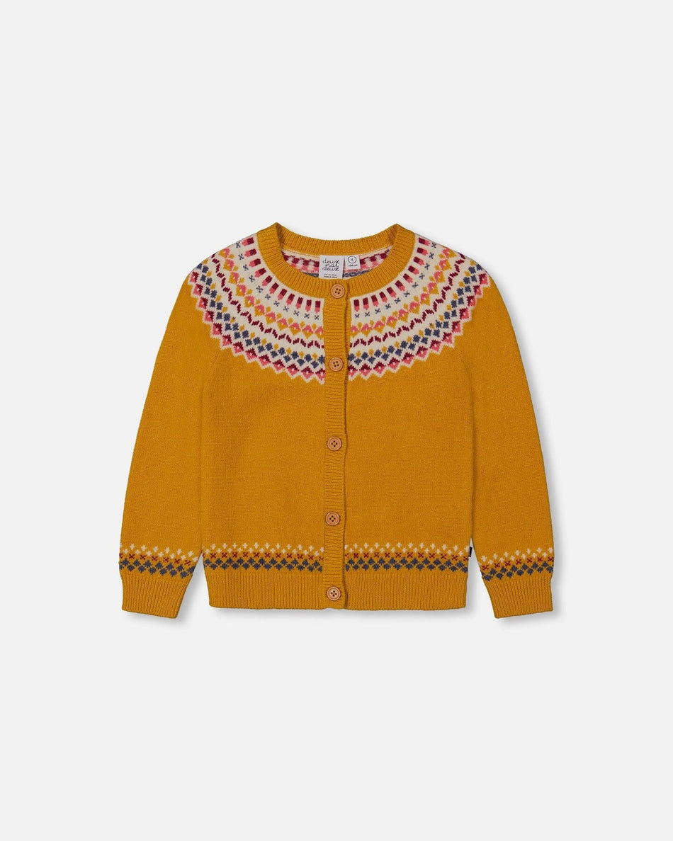 Icelandic Knitted Cardigan Yellow Ochre