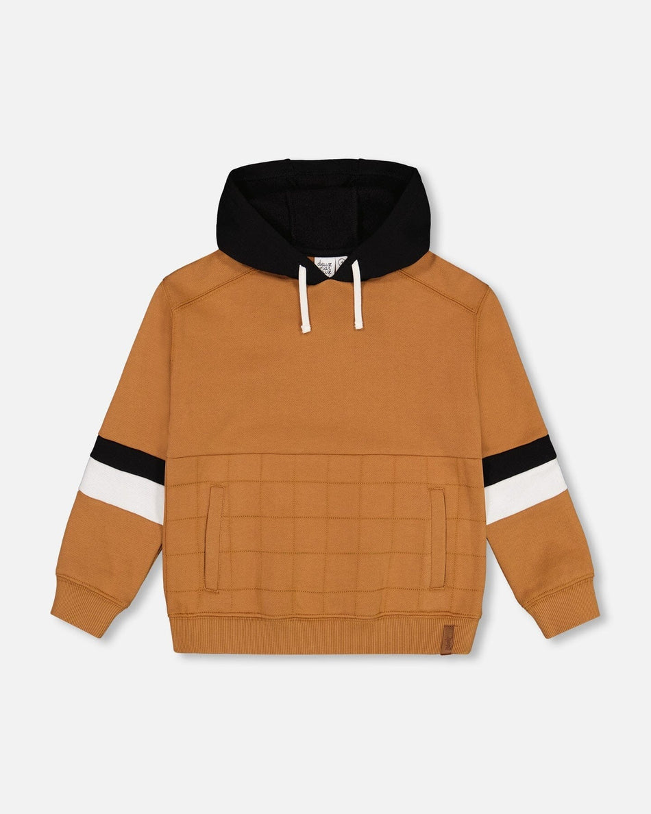 Fleece Hoodie With Quilted Pocket Caramel