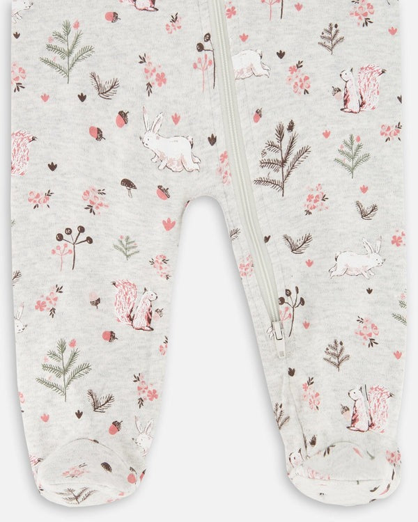 Organic Cotton One Piece Pajama Beige Mix Printed Squirrel