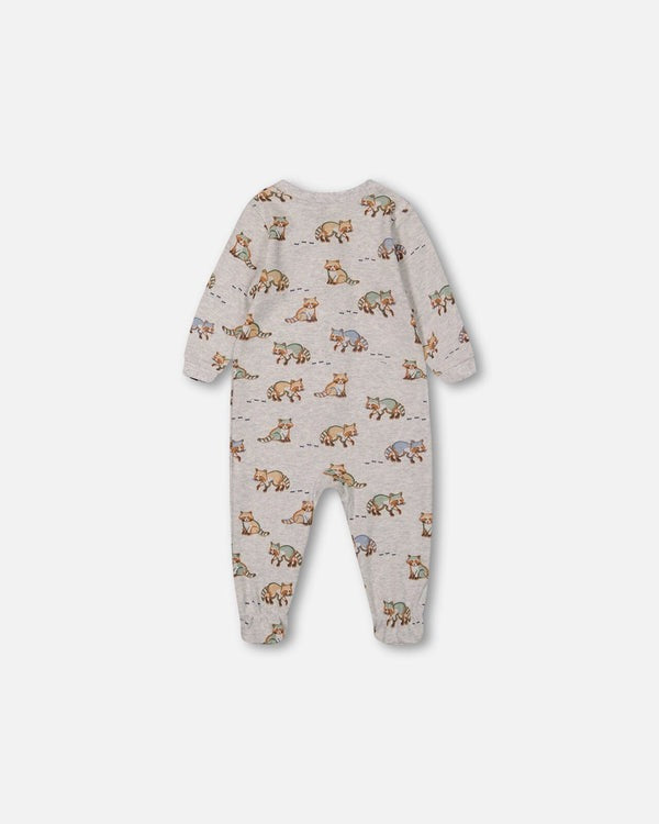 Organic Cotton One Piece Pajama Beige Mix Printed Racoons