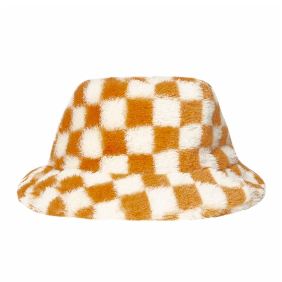 Toffee Check Furry Bucket Hat