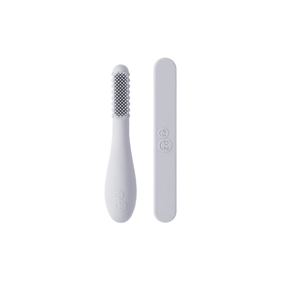 Baby-Led™ Toothbrush + Sensory Tongue Depressor Dual Pack: Pewter