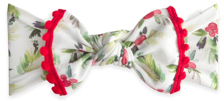 Trimmed Printed Knot Headband Holly Berry