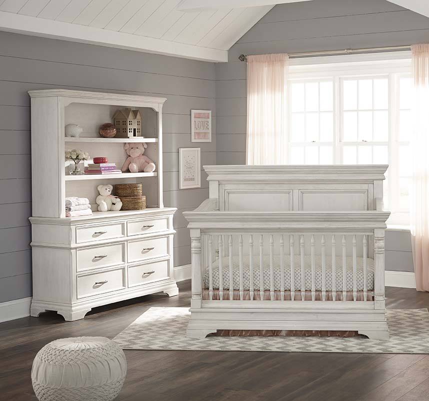 Kerrigan Crib and Dresser - Rustic White