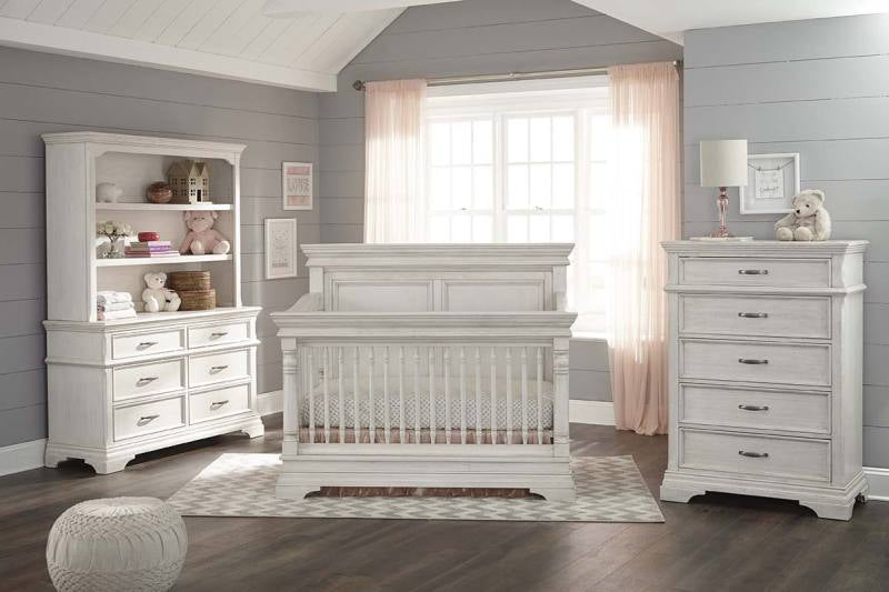 Kerrigan Crib, Dresser and Hutch - Rustic White
