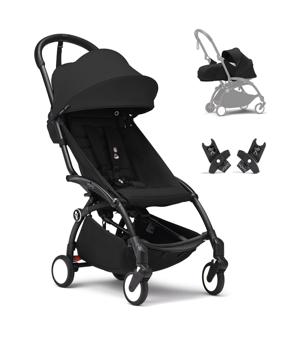 YOYO³ from newborn to toddler compact travel stroller with black frame