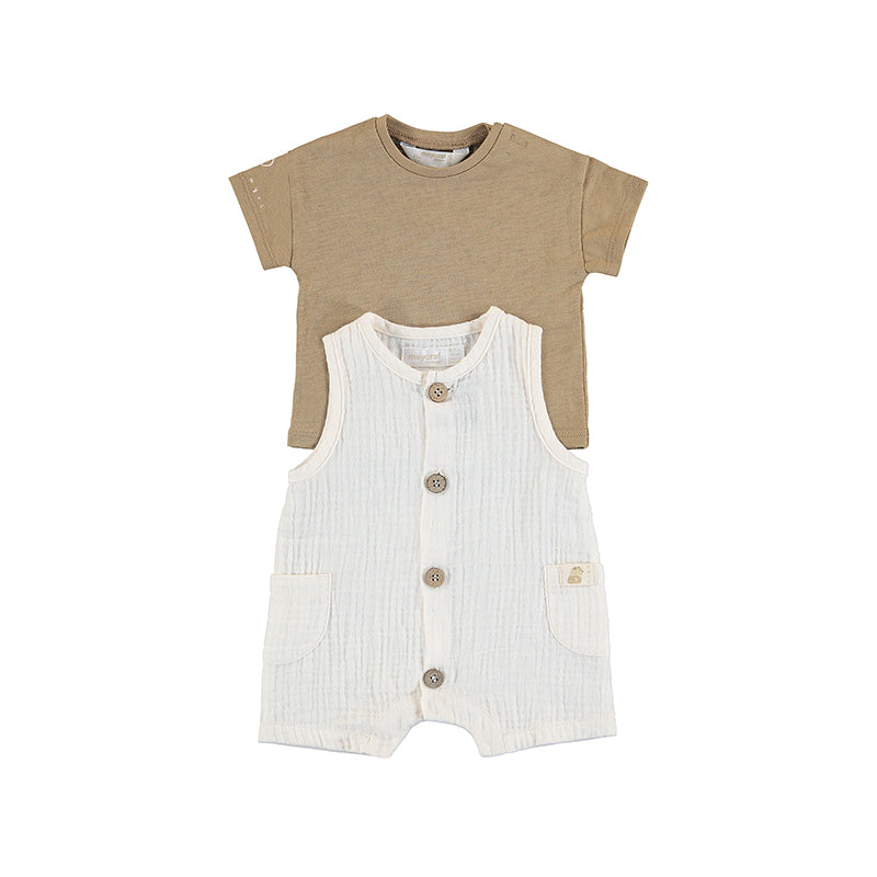 Newborn Boy Dungaree set - Vanilla