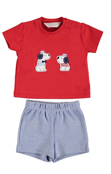 Newborn Boy Red Dogs Short Set - Red Shirt