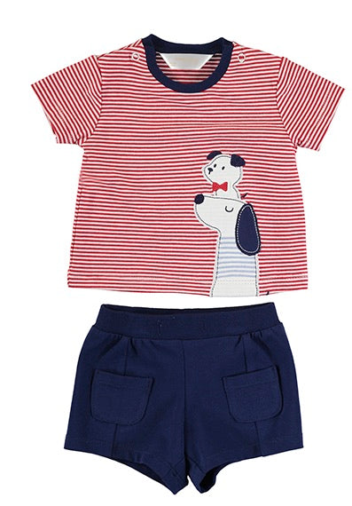 Newborn Boy Red Dogs Short Set - Stripe Shirt