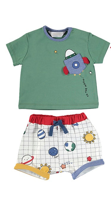 Newborn Boy Clover Space Short Set - Green Shirt