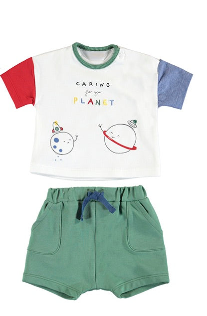 Newborn Boy Clover Space Short Set - White Shirt