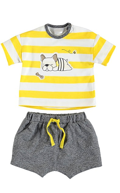 Newborn Boy Yellow Dog Short Set - Stripe Shirt