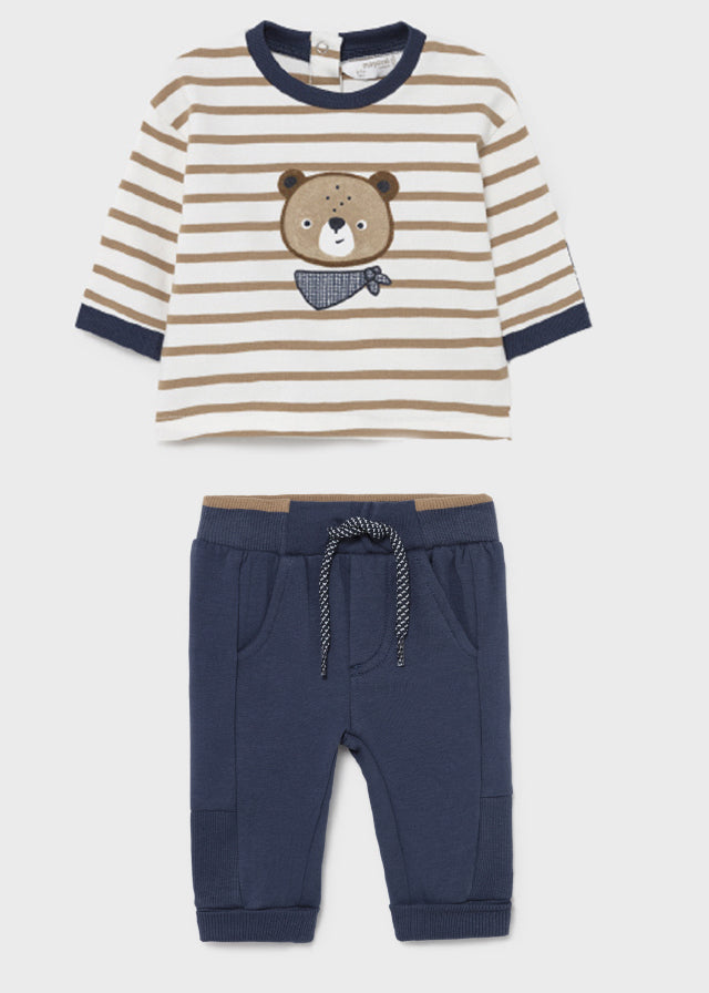 L/S Bear Stripe Shirt + Blue Sport Fleece Pants