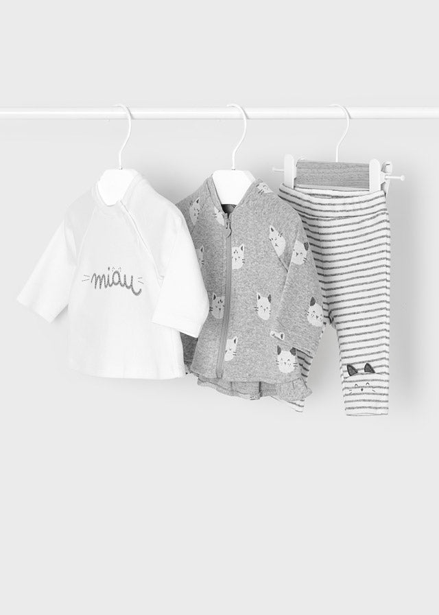 3 Piece Jacquard Newborn Tracksuit - Fog