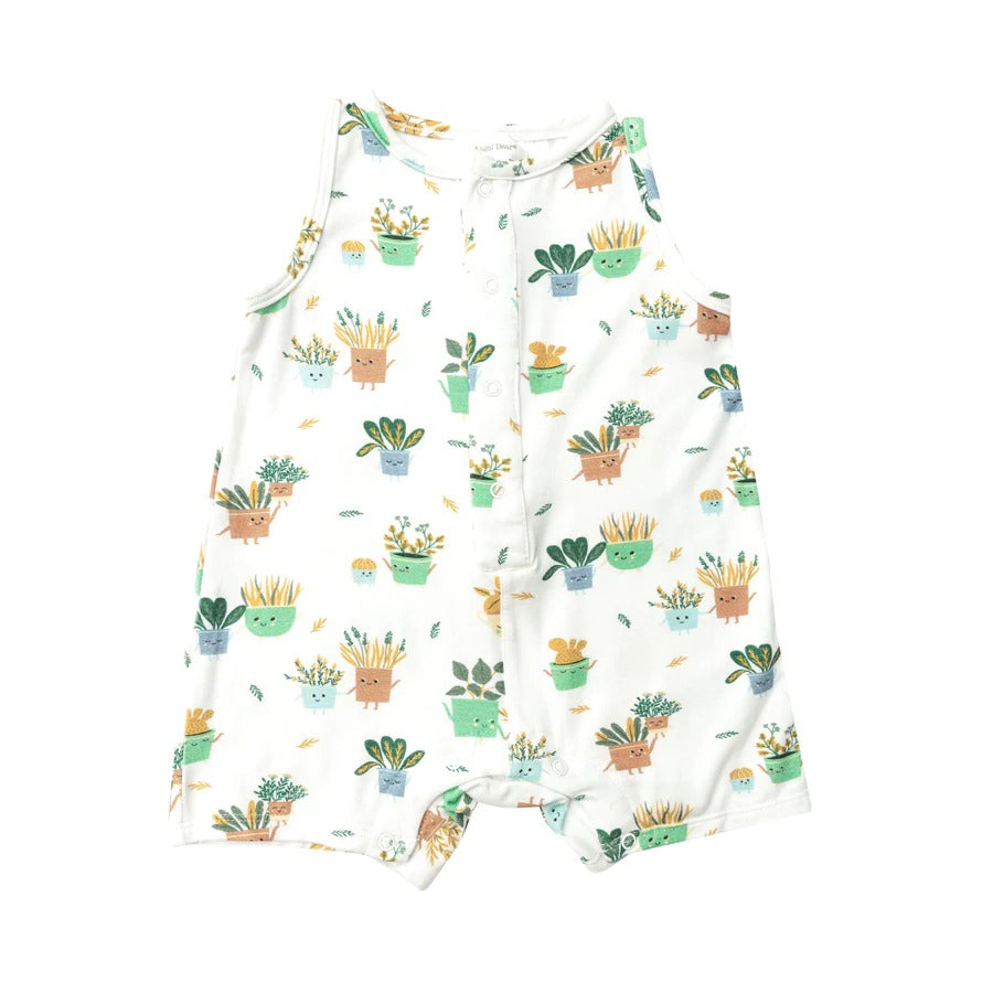 Sleeveless Shortie Romper - Potted Plants