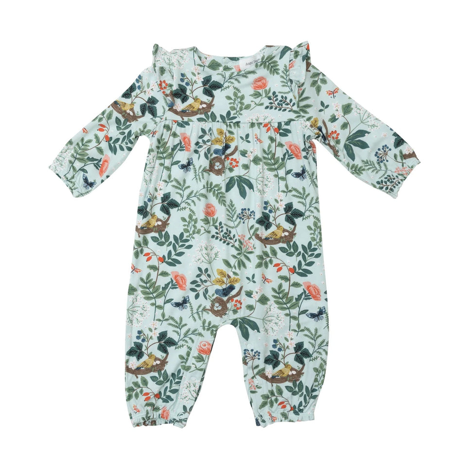 Bamboo Ruffled Shoulder Romper - Woodland Birds & Nest