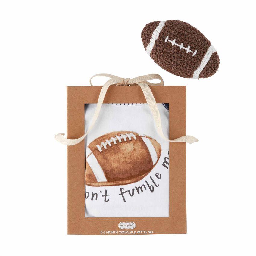 Mud Pie Football Knit Rattle Gift Set