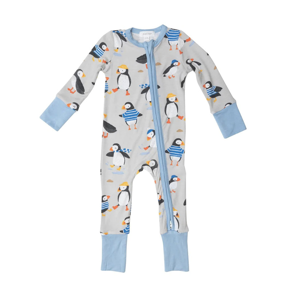 Bamboo Zipper Romper - Puffins