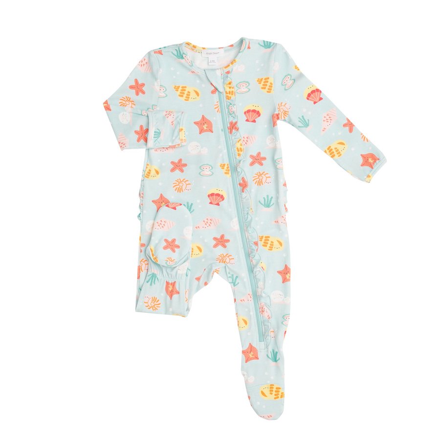 Angel Dear Happy Shells Ruffle Zipper Footie - 9-12 Months