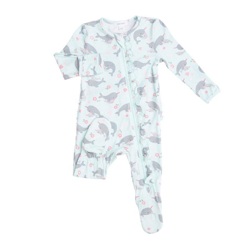 Angel Dear Narwhals Ruffle Zipper Footie - 18-24 Months