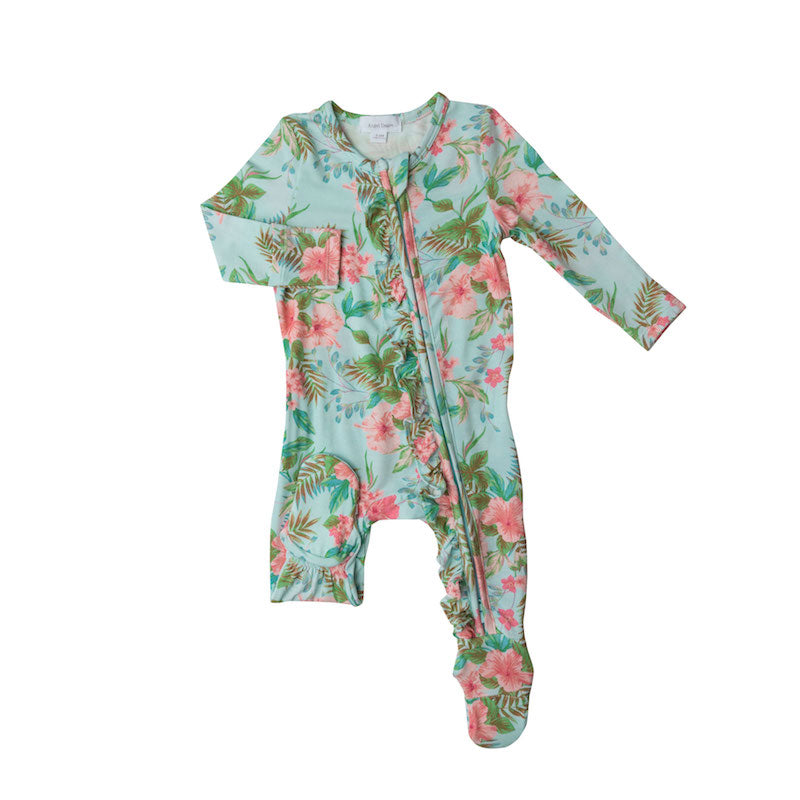 Vintage Hibiscus 2 Way Zipper Ruffle Footie